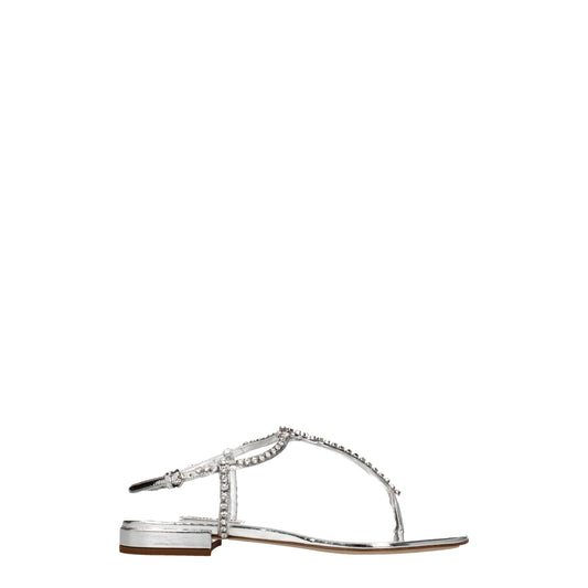 Miu Miu – Silver Leather Flip-Flop Sandals