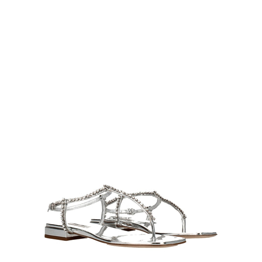 Miu Miu – Silver Leather Flip-Flop Sandals