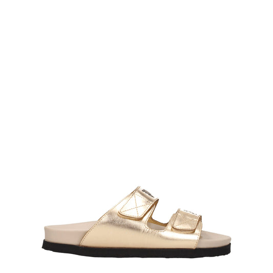 Palm Angels – Gold Leather Slippers Sandals
