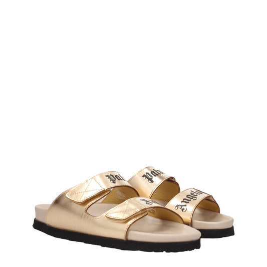 Palm Angels – Gold Leather Slippers Sandals