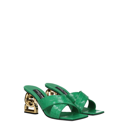 Dolce & Gabbana – Green Crocodile-Print Leather Sandals
