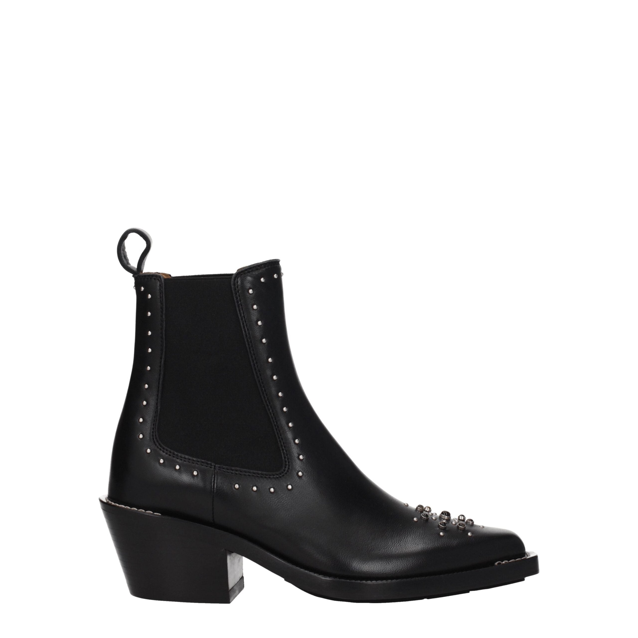 Chloé – Black Leather Ankle Boots with Studded Detailing