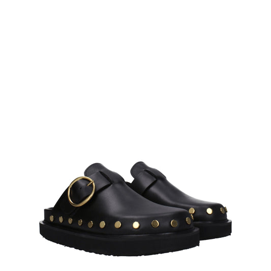 Isabel Marant – Black Leather Slippers Sandals