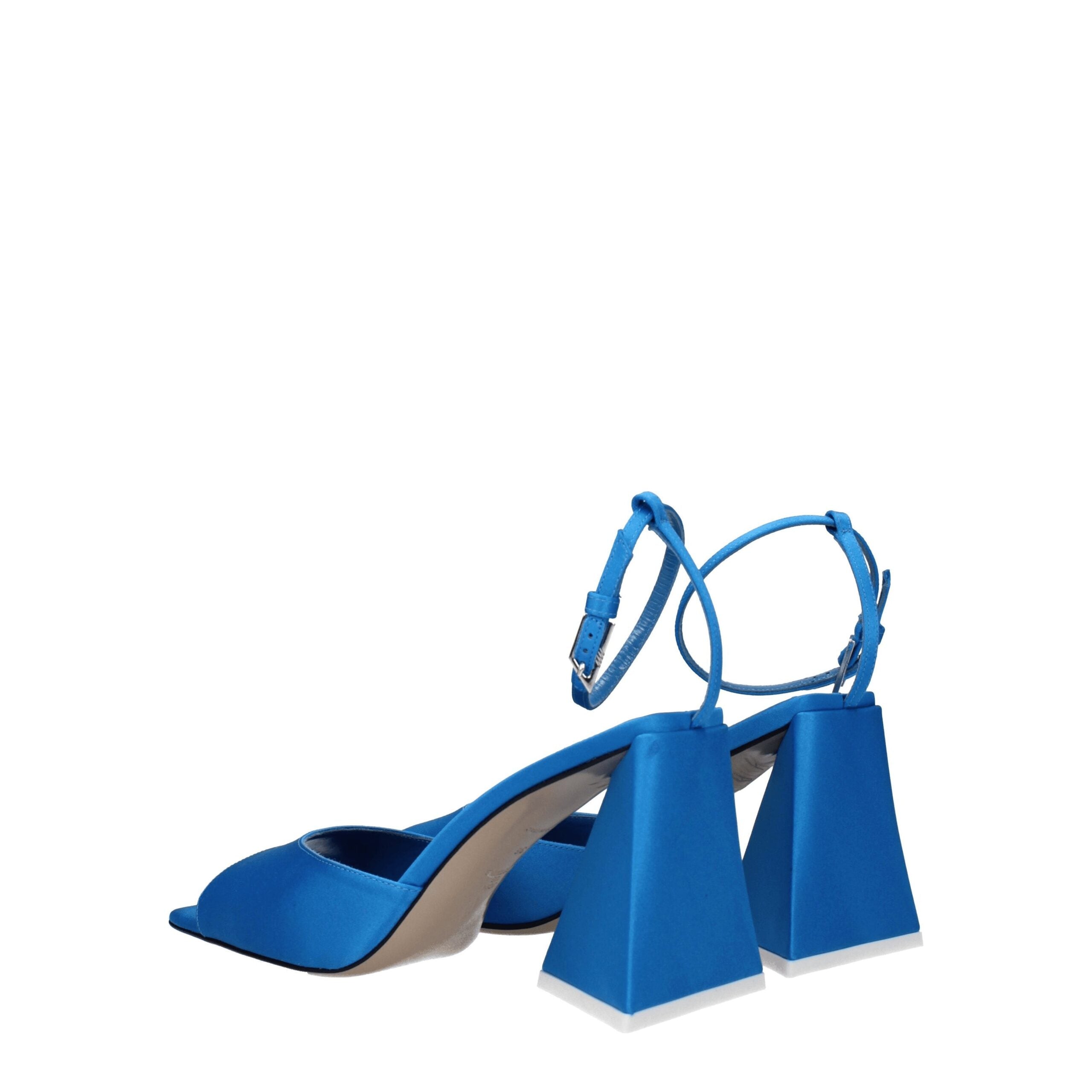 The Attico – Blue Satin Stiletto Sandals with Buckle Strap