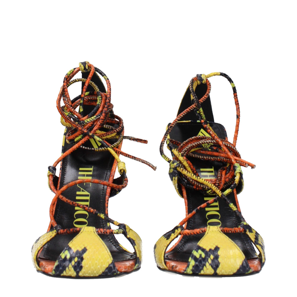 The Attico – Orange Snake-Print Leather Stiletto Sandals