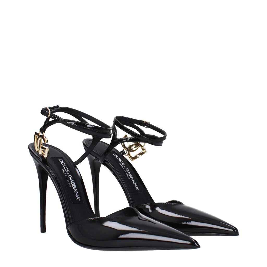 Dolce & Gabbana – Black Patent Leather Stiletto Heels Sandals