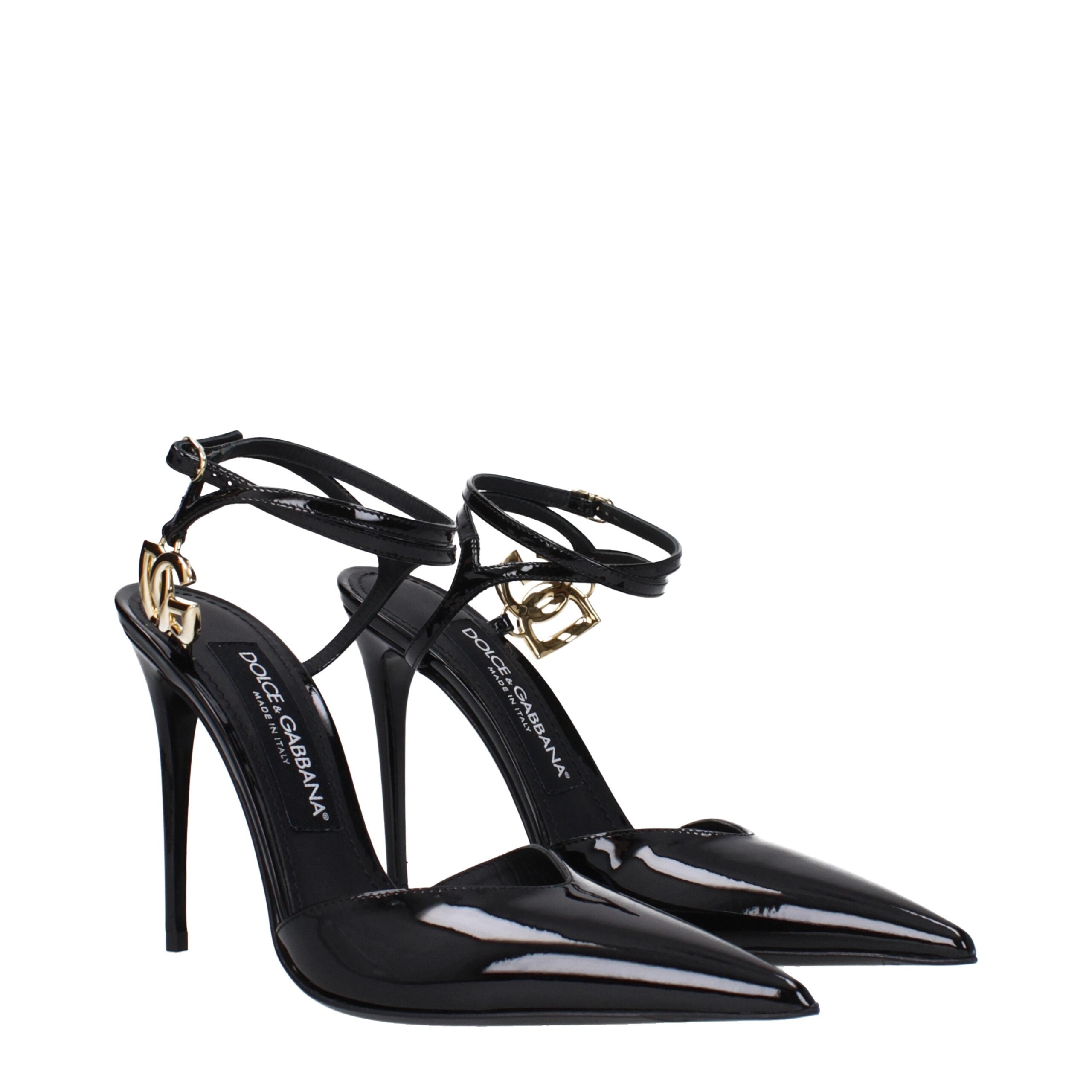 Dolce & Gabbana – Black Patent Leather Stiletto Heels Sandals