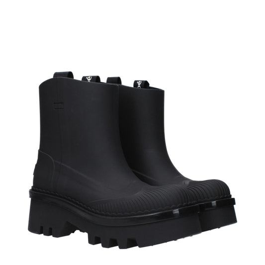 Chloé – Black Rubber Ankle Boots with Logo