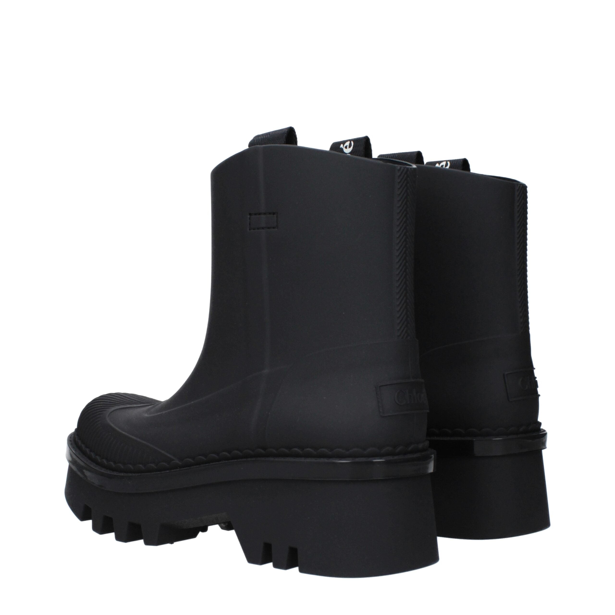 Chloé – Black Rubber Ankle Boots with Logo
