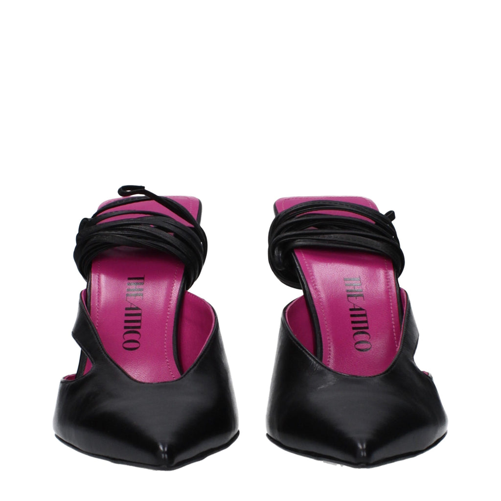 The Attico - Black Leather Stiletto Heels Sandals