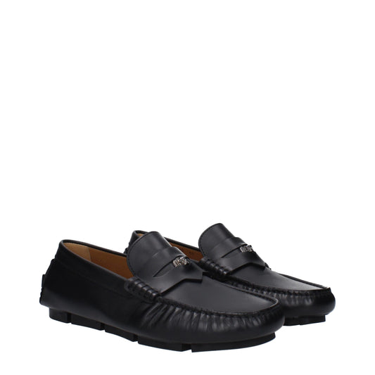 Versace – Black Leather Slip-On Loafers