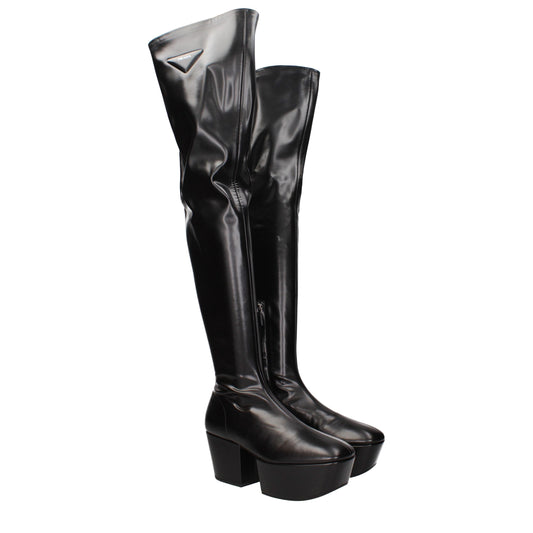 Prada – Black Leather Over-The-Knee Boots