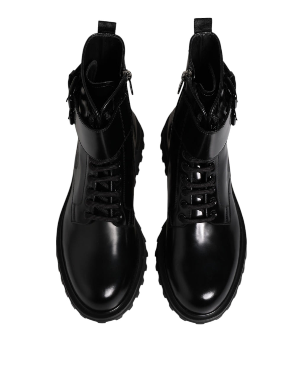 Dolce & Gabbana - Black Leather Lace Up Mid Calf Boots