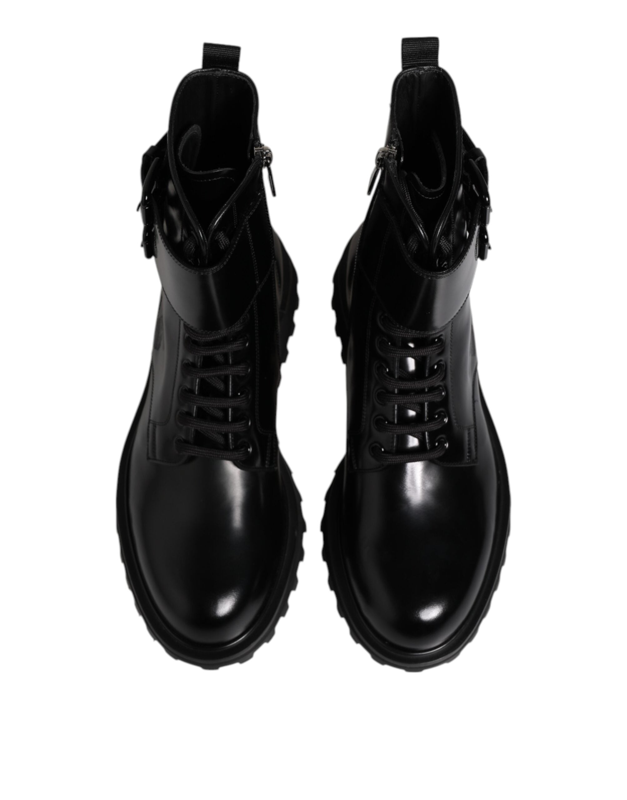 Dolce & Gabbana - Black Leather Lace Up Mid Calf Boots