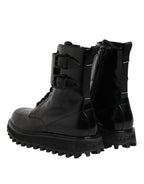 Dolce & Gabbana - Black Leather Lace Up Mid Calf Boots