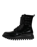 Dolce & Gabbana - Black Leather Lace Up Mid Calf Boots