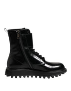 Dolce & Gabbana - Black Leather Lace Up Mid Calf Boots
