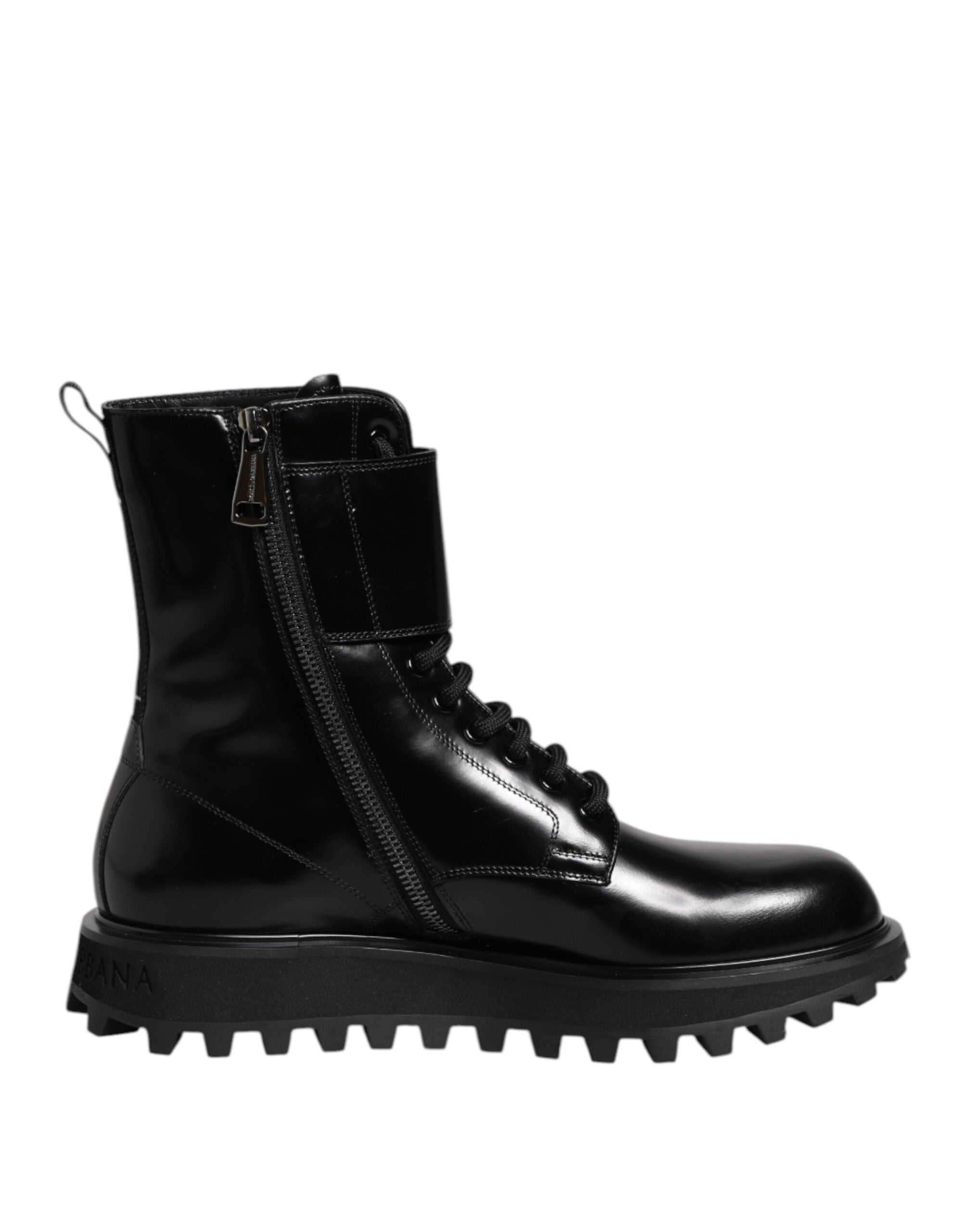 Dolce & Gabbana - Black Leather Lace Up Mid Calf Boots