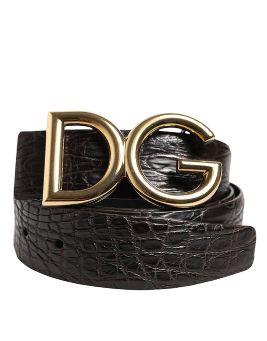 Dolce & Gabbana – Black Caiman Leather Belt with Gold DG Buckle