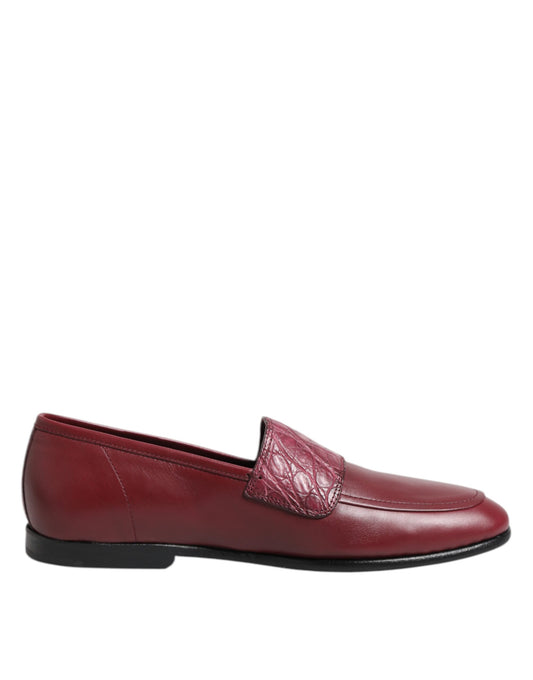 Dolce & Gabbana – Burgundy Leather Slip-On Formal Shoes