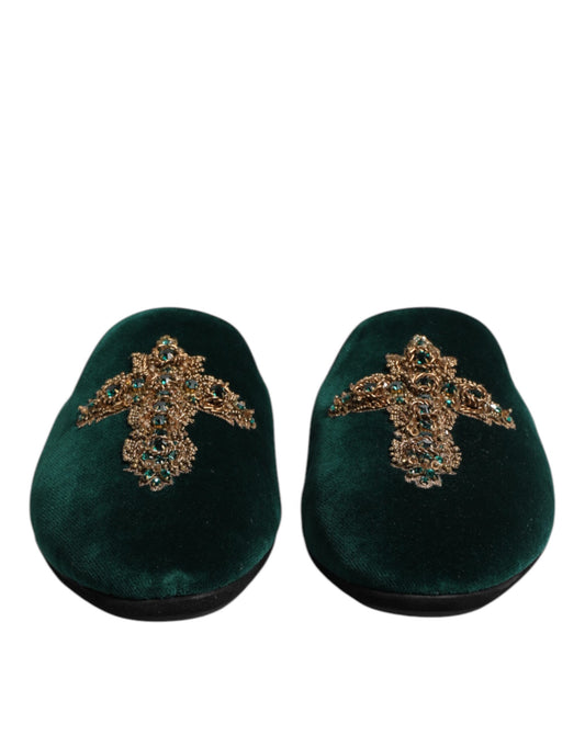 Dolce & Gabbana – Green Velvet Embellished Slippers
