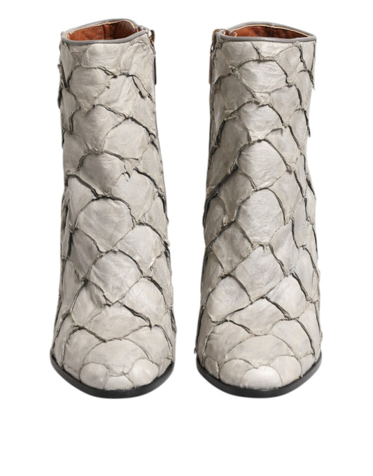 Dolce & Gabbana – Off-White Textured Leather Ankle Boots