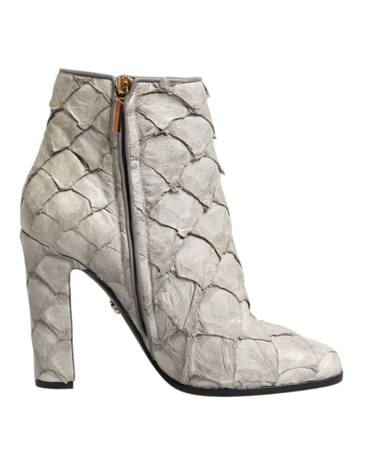 Dolce & Gabbana – Off-White Textured Leather Ankle Boots