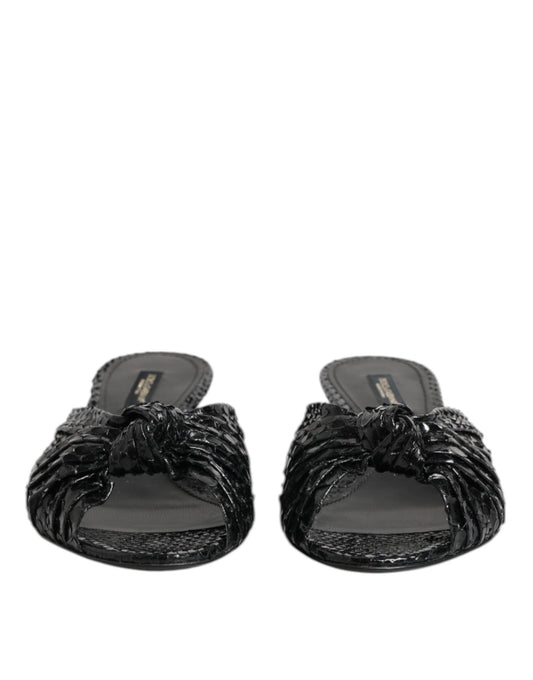 Dolce & Gabbana – Black Python Leather Heeled Slides