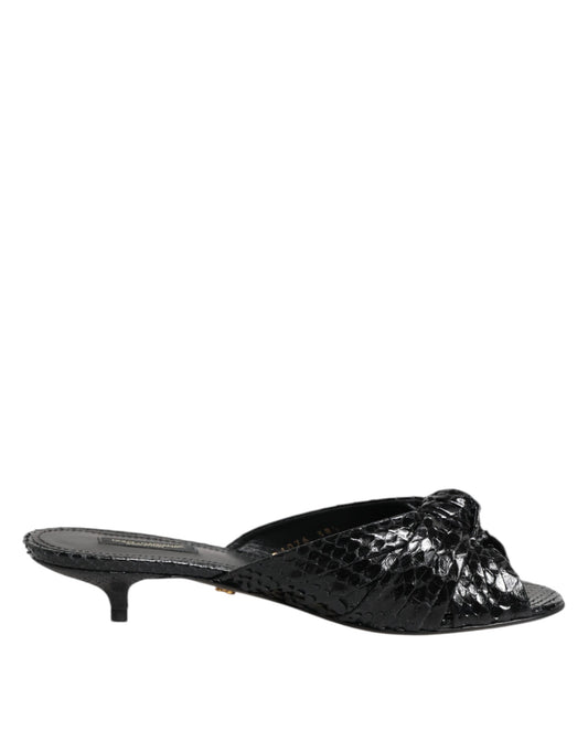Dolce & Gabbana – Black Python Leather Heeled Slides