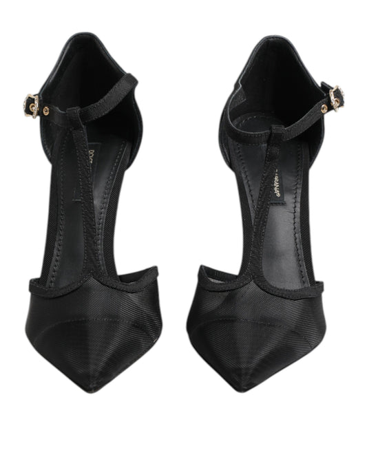 Dolce & Gabbana – Black Mesh T-Strap Heels
