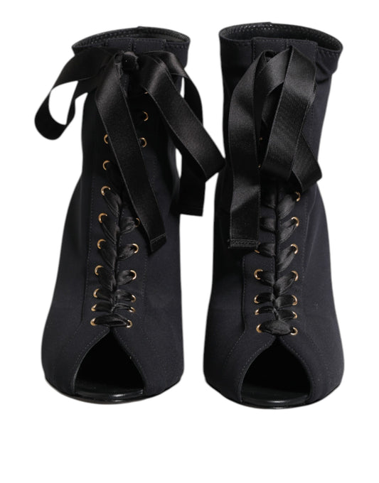 Dolce & Gabbana – Black Lace-Up Stiletto Ankle Boots