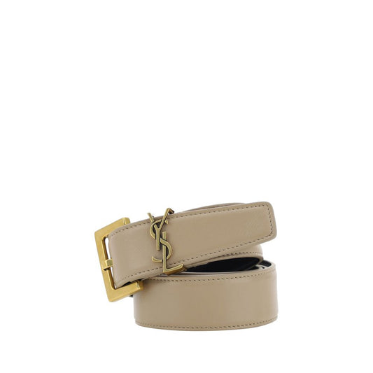 Saint Laurent – Beige Calfskin Belt with Logo Plaque