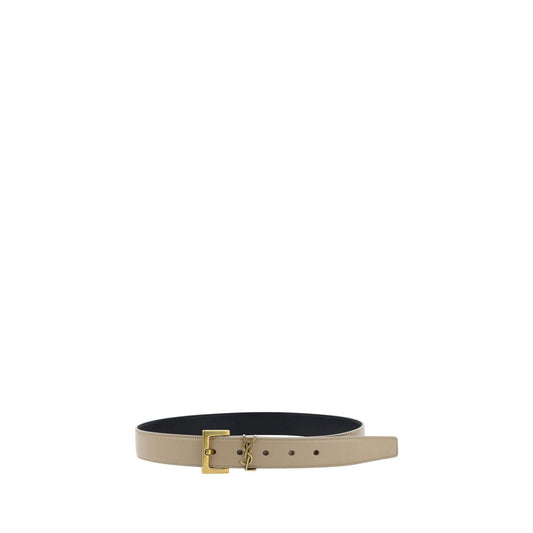Saint Laurent – Beige Calfskin Belt with Logo Plaque