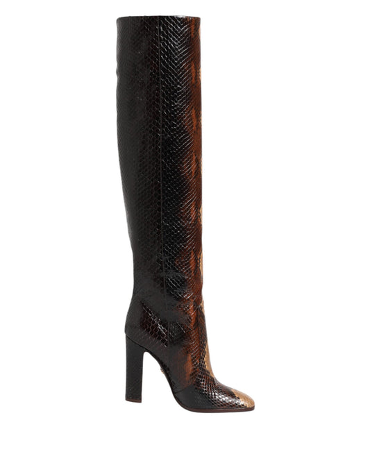 Dolce & Gabbana – Brown Python Print Knee-High Boots