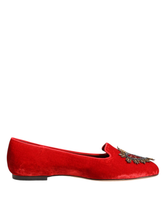 Dolce & Gabbana – Red Velvet DG Heart Loafers
