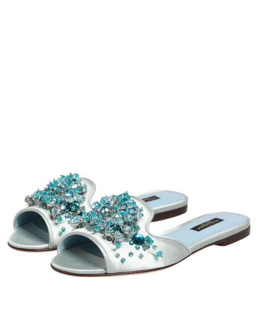 Dolce & Gabbana – Silver Blue Beaded Slide Sandals