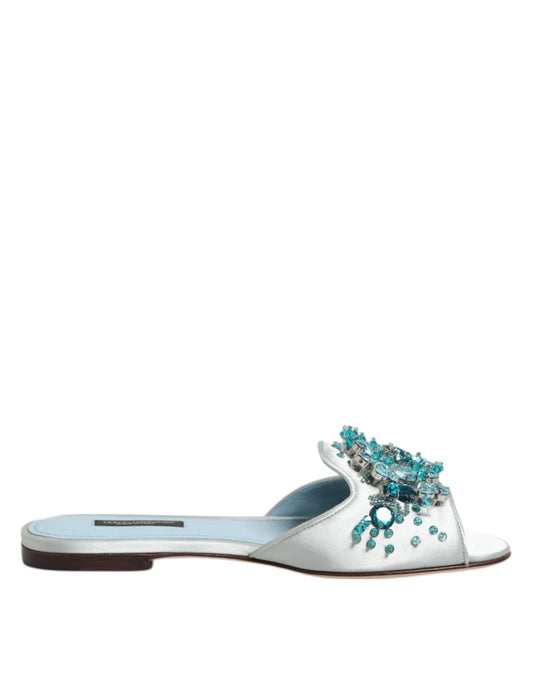 Dolce & Gabbana – Silver Blue Beaded Slide Sandals