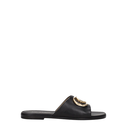 Off-White – Black Leather Slippers Sandals
