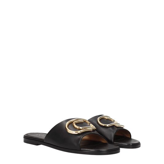 Off-White – Black Leather Slippers Sandals