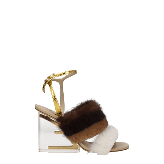 Fendi – Brown Mink & Gold High Heel Sandals