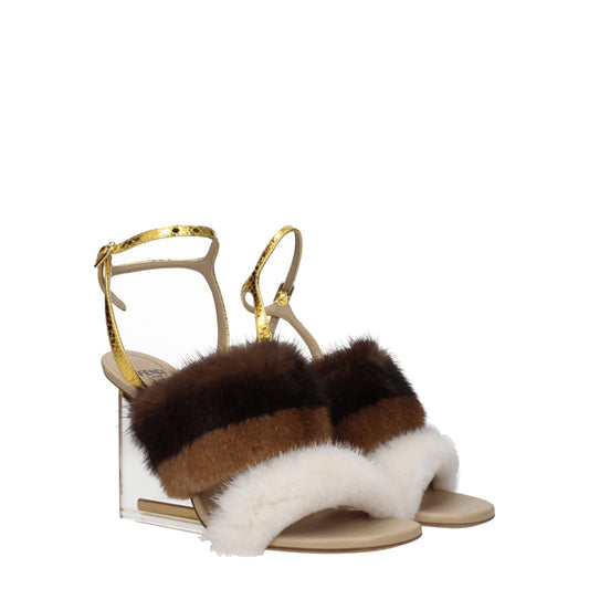 Fendi – Brown Mink & Gold High Heel Sandals