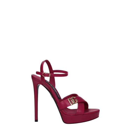 Dolce & Gabbana – Leather Platform Sandals with Gold Logo Detail
