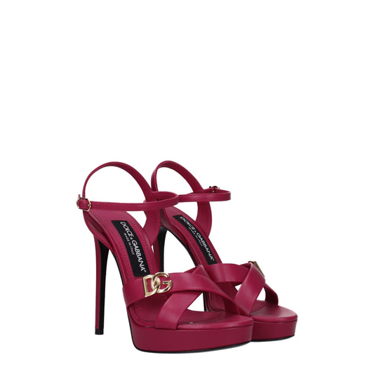 Dolce & Gabbana – Leather Platform Sandals with Gold Logo Detail