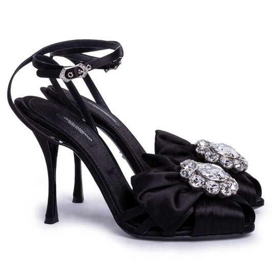Dolce & Gabbana – Black Satin Bow Jewel Sandals