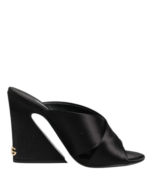 Dolce & Gabbana – Black Satin KEIRA Logo Slides