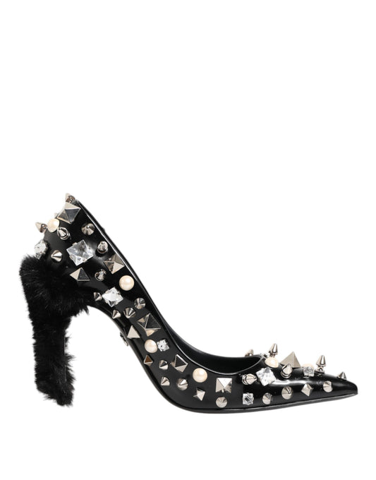 Dolce & Gabbana – Black Crystal Studded Leather Pumps