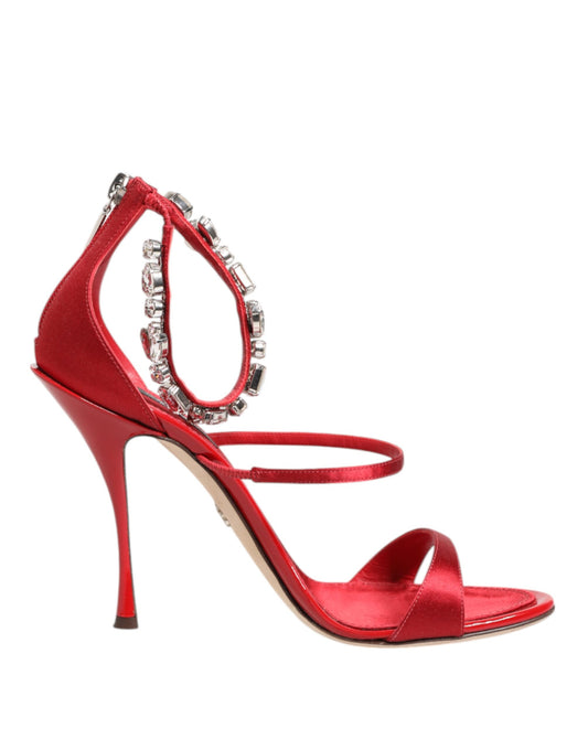 Dolce & Gabbana – Red Keira Satin Sandals with Crystals