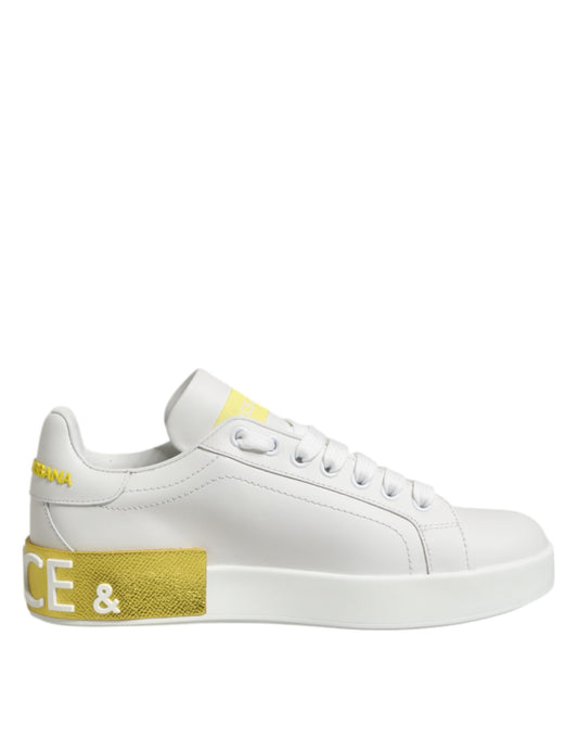 Dolce & Gabbana – White & Yellow Leather Sneakers