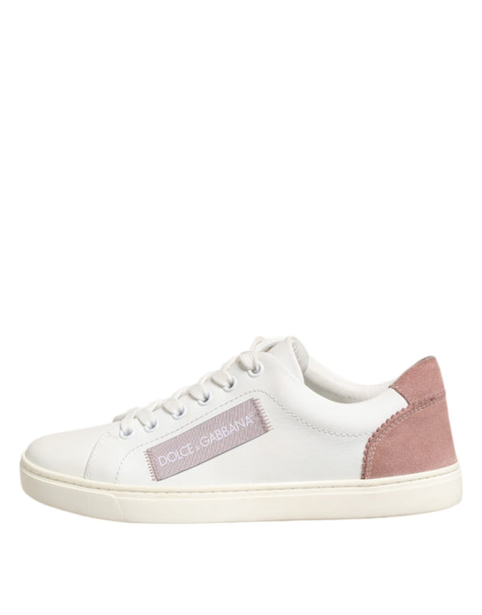 Dolce & Gabbana – White & Pink Low-Top Sneakers