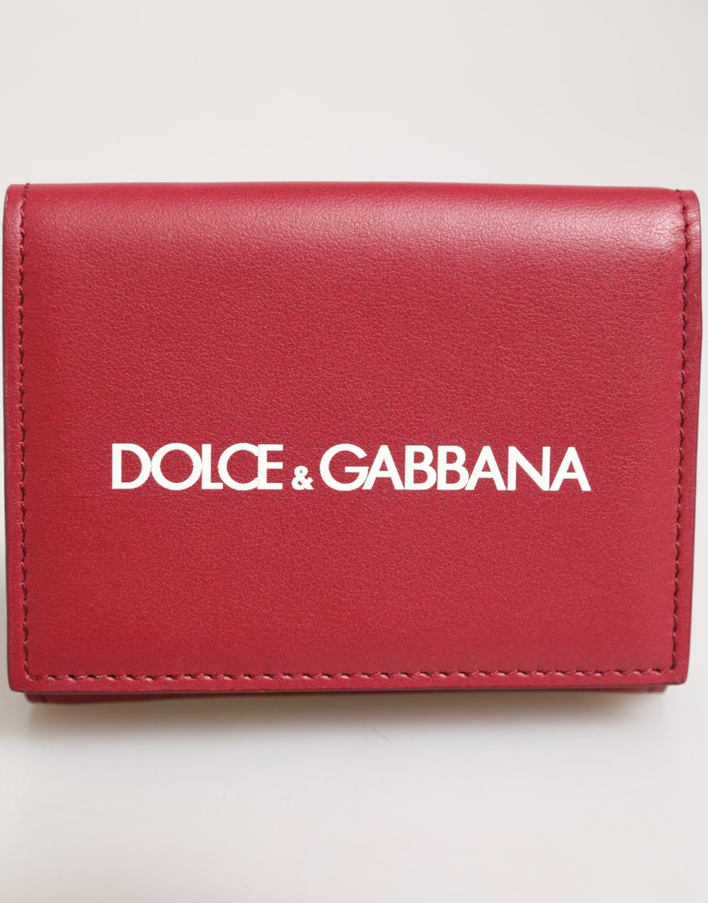 Dolce & Gabbana - Red Leather Bold Logo Print Trifold Card Holder Wallet
